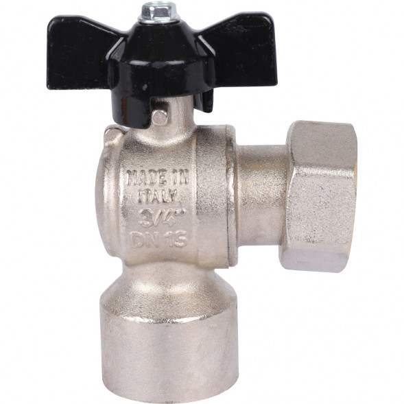 Кран шаровой STOUT 3/4x3/4 с накидной гайкой угловой, ВР/накидная гайка, ручка бабочка