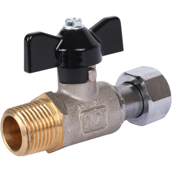 Кран шаровой STOUT 1/2x1/2 с накидной гайкой, НР/накидная гайка, ручка бабочка