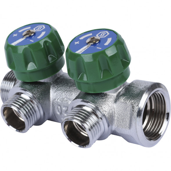 SMB-6850-341202 STOUT Коллектор регулирующий 3/4 , 2 отвода 1/2 под компрессионный фитинг для полимерных труб