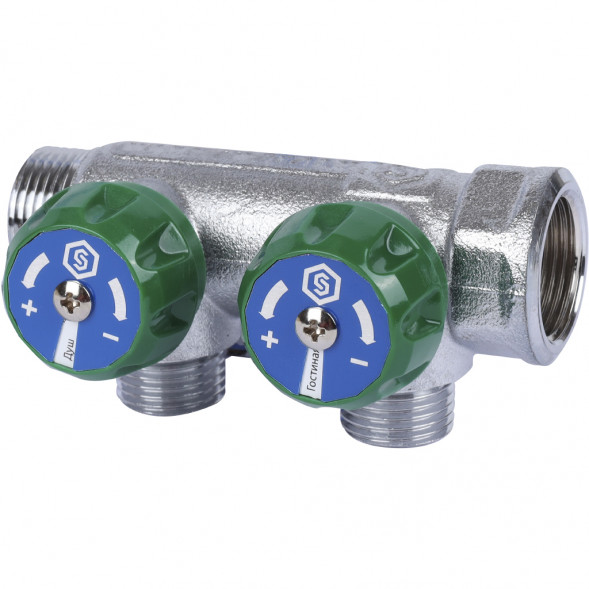 SMB-6850-341202 STOUT Коллектор регулирующий 3/4 , 2 отвода 1/2 под компрессионный фитинг для полимерных труб