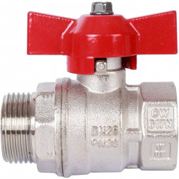 STOUT  Кран шаровой стандартнопроходной, ВР/НР, ручка бабочка 3/4" (красная ручка)