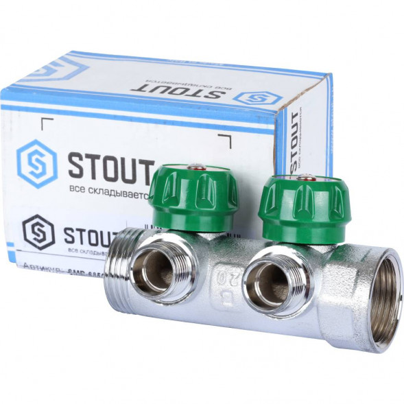 SMB-6850-011202 STOUT Коллектор регулирующий 1 , 2 отвода 1/2 под компрессионный фитинг для полимерных труб