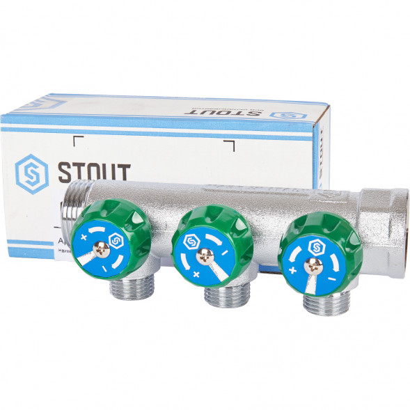 SMB-6850-011203 STOUT Коллектор регулирующий 1 , 3 отвода 1/2 под компрессионный фитинг для полимерных труб