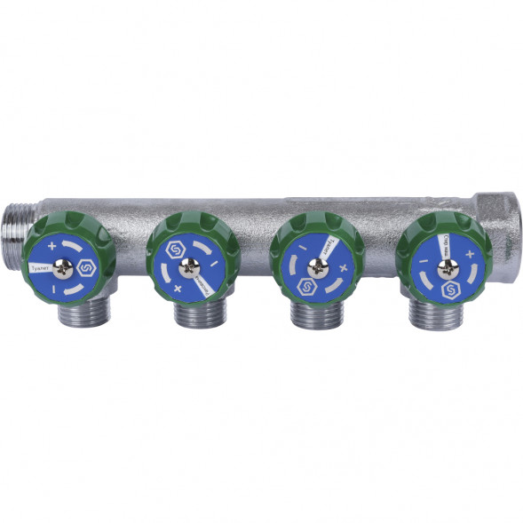 SMB-6850-341204 STOUT Коллектор регулирующий 3/4 , 4 отвода 1/2 под компрессионный фитинг для полимерных труб