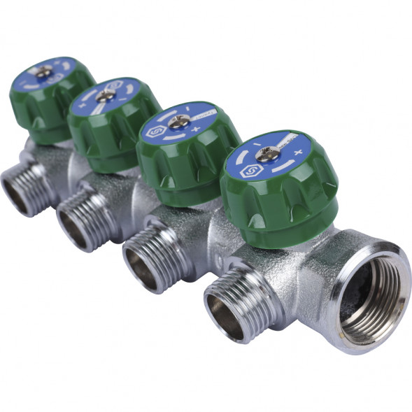 SMB-6850-341204 STOUT Коллектор регулирующий 3/4 , 4 отвода 1/2 под компрессионный фитинг для полимерных труб